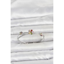 Inure Jewelry Pirinç Gümüş Renk Renkli Çiçek Model Kadın Bileklik