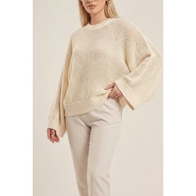 Moda Morfo Yarasa Kol Ajurlu Triko Kazak -Krem