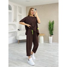 Meğdaix Kadın Kısa Kollu Bisiklet Yaka Viskon Iki Iplik Bluz ve Pantolon Ikili Takım