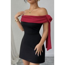 Cotton Lab Cottonlab Kadın Madonna Yakalı Kurdela Detaylı Kısa Ithal Krep Elbise