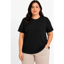 Battal Big Size Basic Tişört Bisiklet Yaka Rahat Kalıp T-Shirt - Siyah
