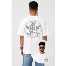 Fuddy Moda Unisex Oversize Born To Be A Rock Star Sırt Baskılı Bisiklet Yaka Tişört