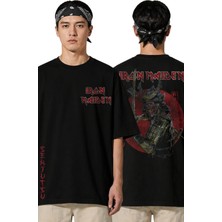 Fuddy Moda Unisex Iron Maiden Senjutsu Sırt Baskılı Tişört, Oversize Rock Band Temalı Tshirt
