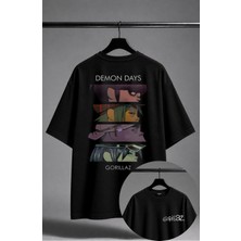 Fuddy Moda Unisex Gorillaz Demon Days Sırt Baskılı Bisiklet Yaka Tişört, Oversize Rock Band Temalı Tshirt