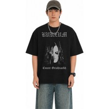Fuddy Moda Unisex Burzum Count Grishnackh Baskılı Bisiklet Yaka Tişört, Oversize Rock Band Temalı T-Shirt