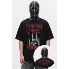 Fuddy Moda Unisex Cannibal Corpse Skull Ense Baskılı Bisiklet Yaka Tişört, Oversize Rock Band Temalı T-Shirt