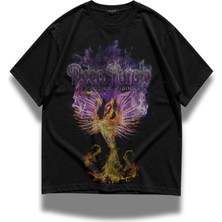 Fuddy Moda Unisex Deep Purple Phoenix Rising Baskılı Bisiklet Yaka Tişört, Oversize Rock Band Temalı T-Shirt
