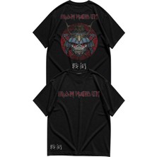 Fuddy Moda Unisex Iron Maiden Sırt ve Alt Detay Baskılı Tişört, Oversize Rock Band Temalı Tshirt
