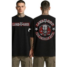 Fuddy Moda Unisex Lamb Of God Star Kol Sırt Baskılı Bisiklet Yaka Tişört, Oversize Rock Band Temalı Tshirt