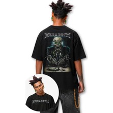 Fuddy Moda Unisex Megadeth Vic Rattlehead Sırt Baskılı Bisiklet Yaka Tişört, Oversize Rock Band Temalı Tshirt