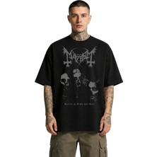 Fuddy Moda Unisex Oversize Mayhem Buried By Time And Dust Baskılı Black Metal Band Tişört