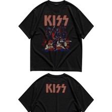 Fuddy Moda Unisex Oversize Rock Band Kiss Konser Ense Baskılı Rock Band Tişört