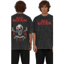 Fuddy Moda Unisex Oversize Bad Religion Los Angeles Sırt Baskılı Rock Band Temalı Yıkamalı T-Shirt