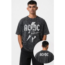 Fuddy Moda Unisex Oversize Rock Band Ac-Dc Ense Baskılı Yıkamalı Retro T-Shirt