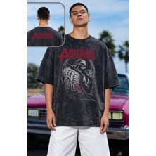 Fuddy Moda Unisex Oversize Asking Alexandria Life Gone Wild Ense Baskılı Yıkamalı Rock Band T-Shirt