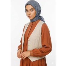 Ang-Scarf 95 x 95 Füme Renk Viora Desen Ipeksi Jakar Eşarp - Ağırlık Yapmaz - Dört Mevsim Kullanıma Uygun - Kayma Yapmaz