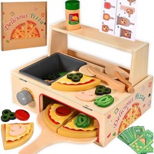 Limon Dekor 50 Parça Ahşap Pizza Fırını Oyun Seti - Montessori Eğitici Mutfak ve Kesilebilir Oyuncak Yiyecek Seti