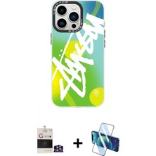 Marsilyan™- iPhone 14 Pro Max Kılıf Siluet Çizgi Koleksiyonu - Siyah 3D Antistatik Cam Ekran Koruyucu + Bilvis Titan Kamera Lens - Gs
