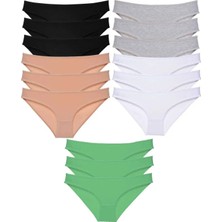 Modanı Seç 15 Adet Süper Eko Set Likralı Kadın Slip Külot Siyah Ten Gri Beyaz Yeşil