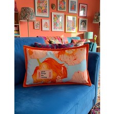 Rahan Design Turuncu Çiçek Desenli Çift Taraflı Dekoratif Süet Kırlent Kılıfı - 30X50CM - Çiçek Desenli Kırlent Kılıfı