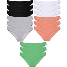 Modanı Seç 15 Adet Süper Eko Set Likralı Kadın Slip Külot Siyah Gri Beyaz Pudra Yeşil