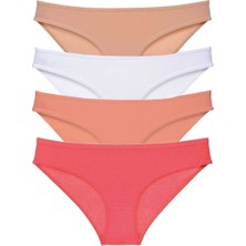 Modanı Seç 4 Adet Süper Eko Set Likralı Kadın Slip Külot Ten Beyaz Pudra Fuşya