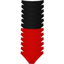 Modanı Seç 12 Adet Süper Eko Set Likralı Kadın Slip Külot Siyah Kırmızı