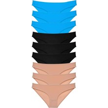 Modanı Seç 9 Adet Süper Eko Set Likralı Kadın Slip Külot Siyah Ten Mavi