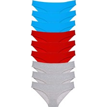 Modanı Seç 9 Adet Süper Eko Set Likralı Kadın Slip Külot Kırmızı Gri Mavi