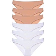 Modanı Seç 6 Adet Süper Eko Set Likralı Kadın Slip Külot Ten Beyaz