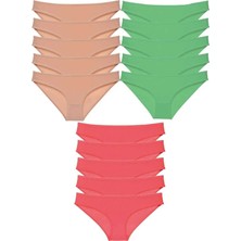 Modanı Seç 15 Adet Süper Eko Set Likralı Kadın Slip Külot Ten Yeşil Fuşya