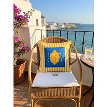 Rahan Design Limon Cello Desenli Çift Taraflı Çizgili Süet Kırlent Kılıfı - 43X43CM - Limonlu Dekoratif Kırlent Kılıfı
