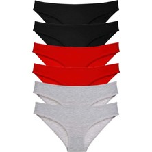 Modanı Seç 6 Adet Süper Eko Set Likralı Kadın Slip Külot Siyah Kırmızı Gri