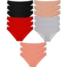 Modanı Seç 15 Adet Süper Eko Set Likralı Kadın Slip Külot Siyah Kırmızı Ten Gri Pudra