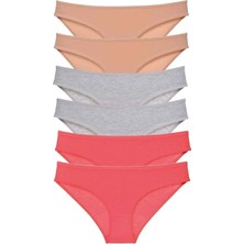 Modanı Seç 6 Adet Süper Eko Set Likralı Kadın Slip Külot Ten Gri Fuşya