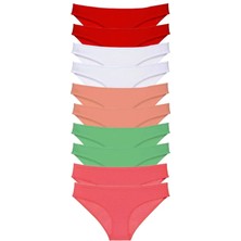 Modanı Seç 10 Adet Süper Eko Set Likralı Kadın Slip Külot Kırmızı Beyaz Pudra Yeşil Fuşya