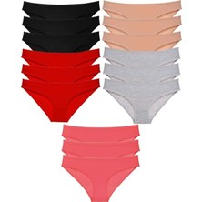 Modanı Seç 15 Adet Süper Eko Set Likralı Kadın Slip Külot Siyah Kırmızı Ten Gri Fuşya