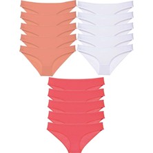 Modanı Seç 15 Adet Süper Eko Set Likralı Kadın Slip Külot Pudra Beyaz Fuşya