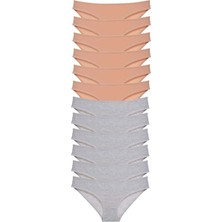 Modanı Seç 12 Adet Süper Eko Set Likralı Kadın Slip Külot Ten Gri