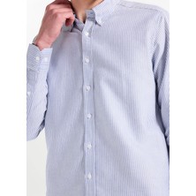 Altınyıldız Classics Beyaz - Lacivert Erkek Düğmeli Tailored Fit Çizgili Gömlek ACE201262114