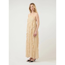 Yas Sarı Kadın Yuvarlak Yaka Fit Elbise Yasfınıllo Halterneck Long Dress -