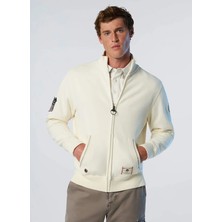 North Sails Beyaz Erkek Fermuarlı Regular Fit Logo Baskılı Sweatshirt NS0000691126