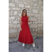Adisia Kadın Arkadan Çapraz Detay Yuvarlak Yaka Maksi Viskon Elbise