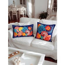 Rahan Design Yaz - Deniz Temalı Lacivert Çift Taraflı Dekoratif 2li Süet Kırlent Kılıfı Seti - 30X50 / 43X43CM - Yaz Temalı 2li Kırlent Kılıfı Seti