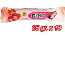 Cino Sütlü Çikolata Kaplamalı Çilek Parçalı Bar / 25 Gram x 10 Adet