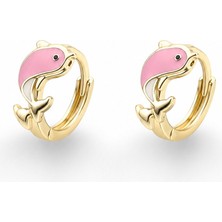 Serelya Pembe Yunus Balığı Model Gold Renk Pirinç Çocuk Küpe