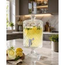 Be-Lis 4,5 Lt Lüx Cam Içecek Sebili Musluklu Kristal Desenli Limonata & Meyve Suyu Dispenseri