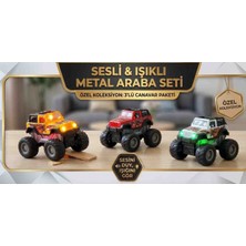 Vardem Sesli ve Işıklı Çek Bırak Metal Araba Seti - 3'lü Büyük Ayak Canavarı Yarış Seti (Sarı, Kırmızı, Beyaz)