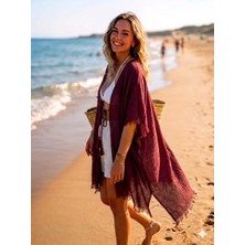 Trend Nexus Yaz Modası Oversize İp Detaylı Bordo Pareo