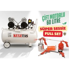 Kuletaş Kompresör Çift Motorlu 60 Litre Süper Sessiz Yağsız - Full Set - 3 Yıl Garanti